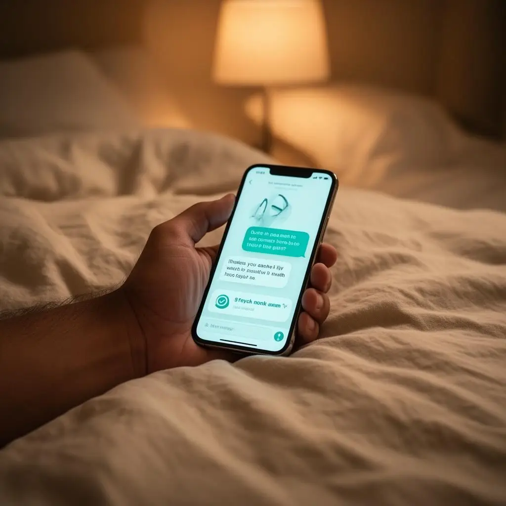 Pessoa conversando com médico pelo aplicativo à noite